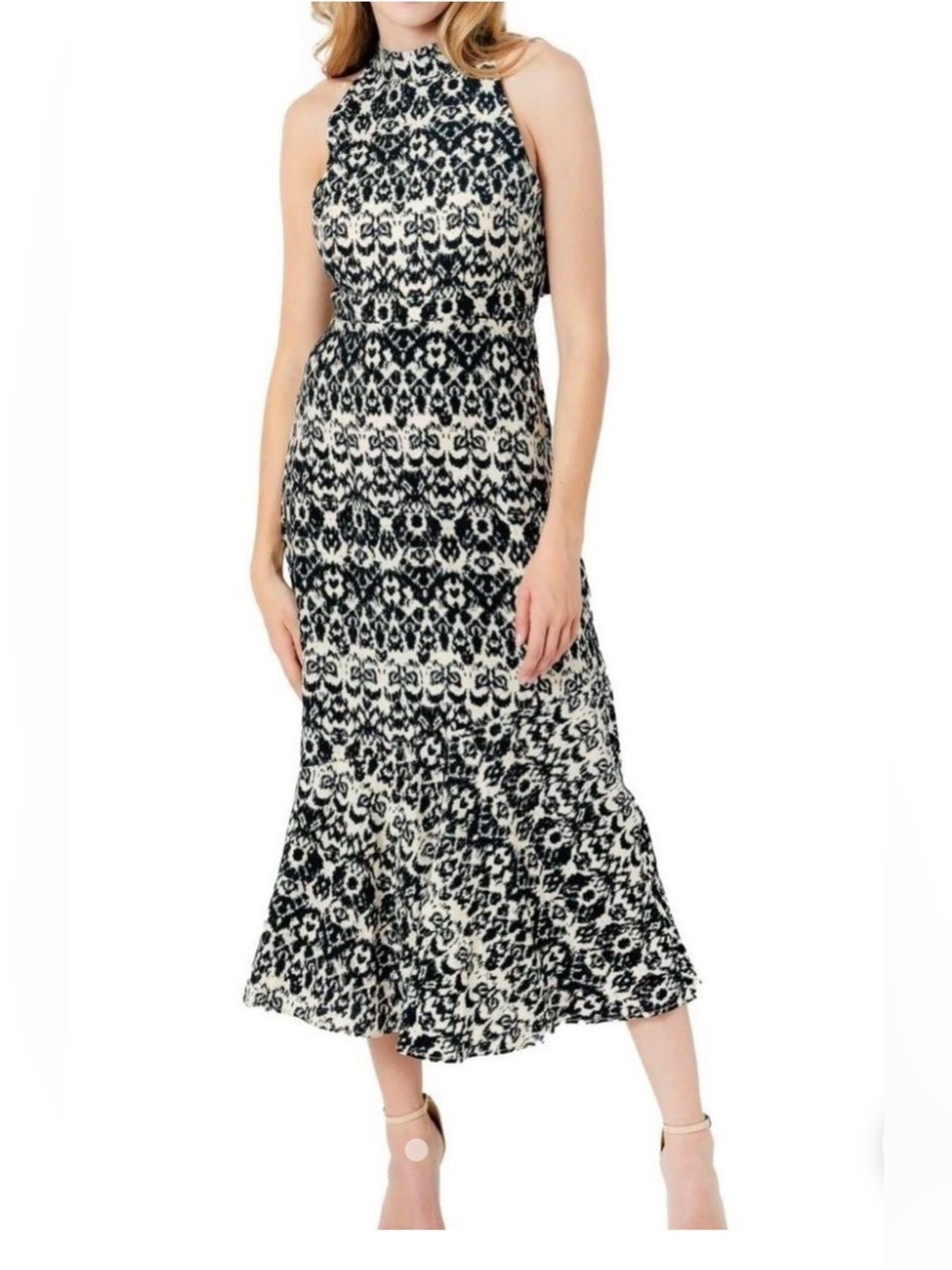 NWT Sam Edelman Ikat High Neck Maxi Dress Black White Size 4